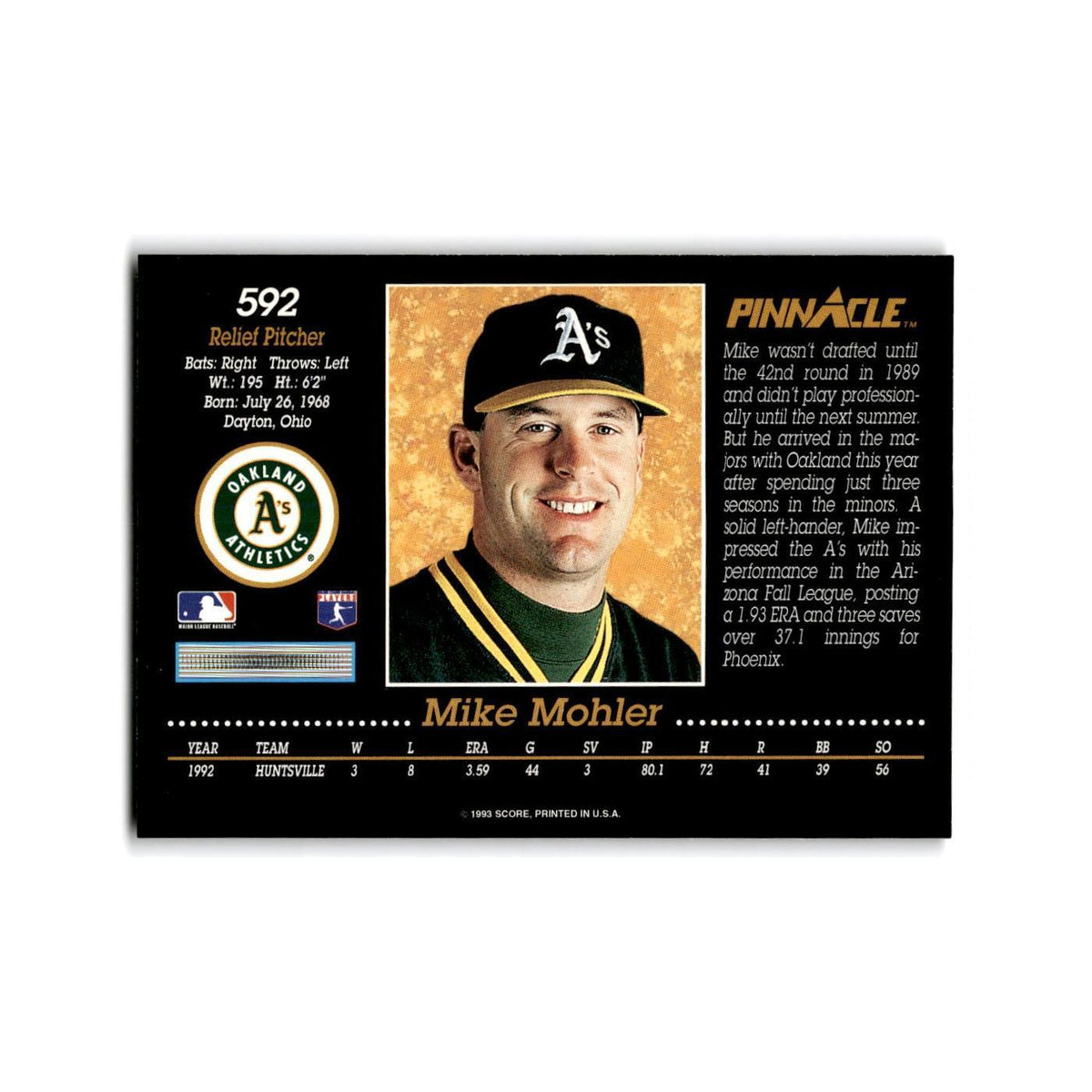 Mike Mohler Rookie 1993 Pinnacle #592 Oakland Athletics Baseball Card NM