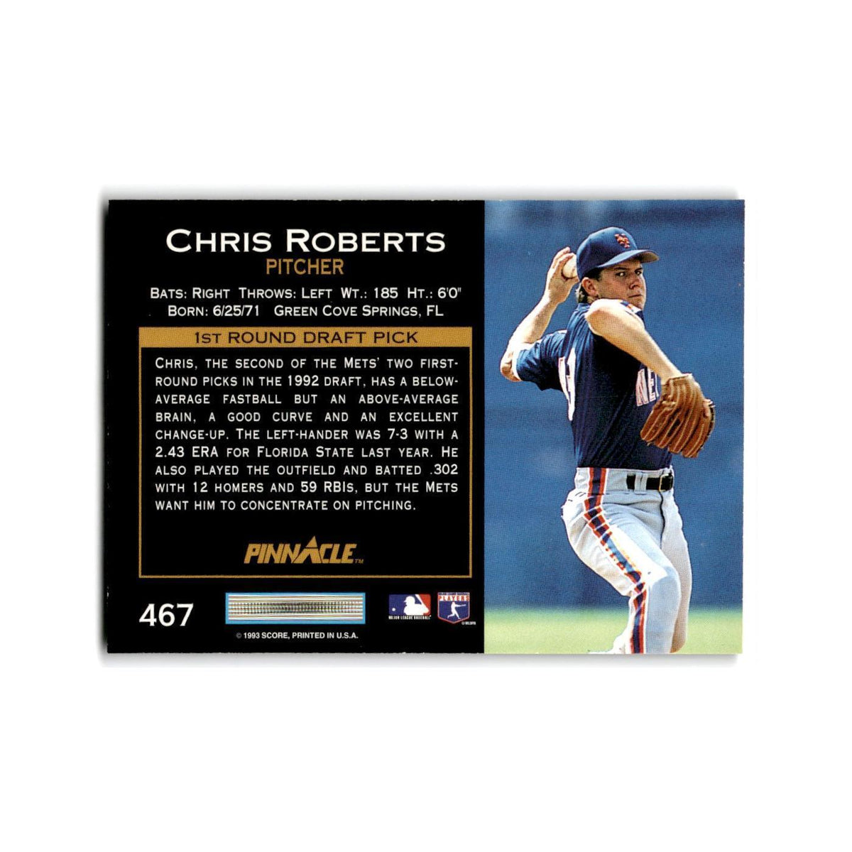 Chris Roberts Rookie 1993 Pinnacle #467 New York Mets Baseball Card NM