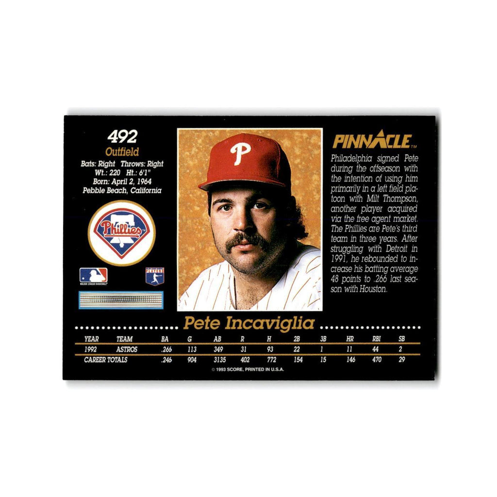 Pete Incaviglia 1993 Pinnacle #492 Philadelphia Phillies Baseball Card NM