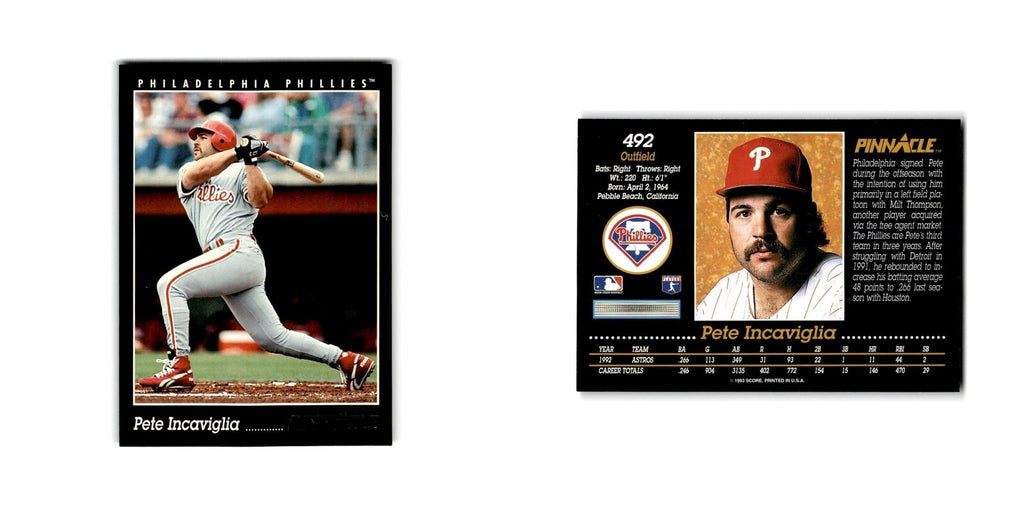 Pete Incaviglia 1993 Pinnacle #492 Philadelphia Phillies Baseball Card NM