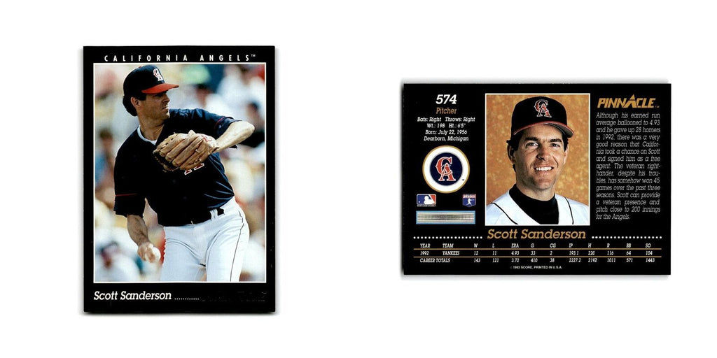 Scott Sanderson 1993 Pinnacle #574 California Angels Baseball Card NM