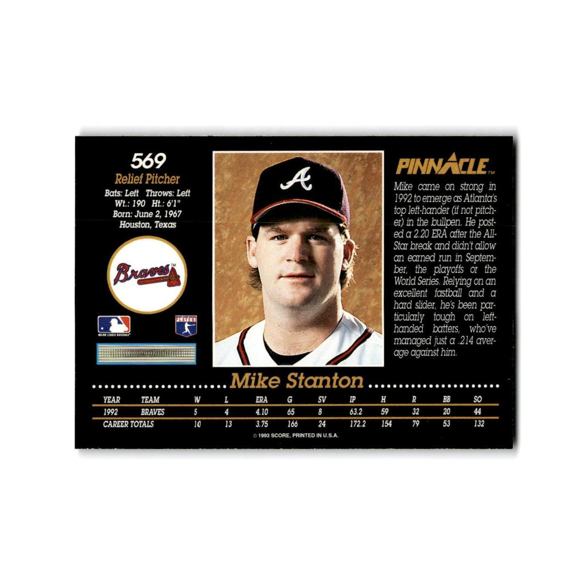 Mike Stanton 1993 Pinnacle #569 Atlanta Braves Baseball Card NM