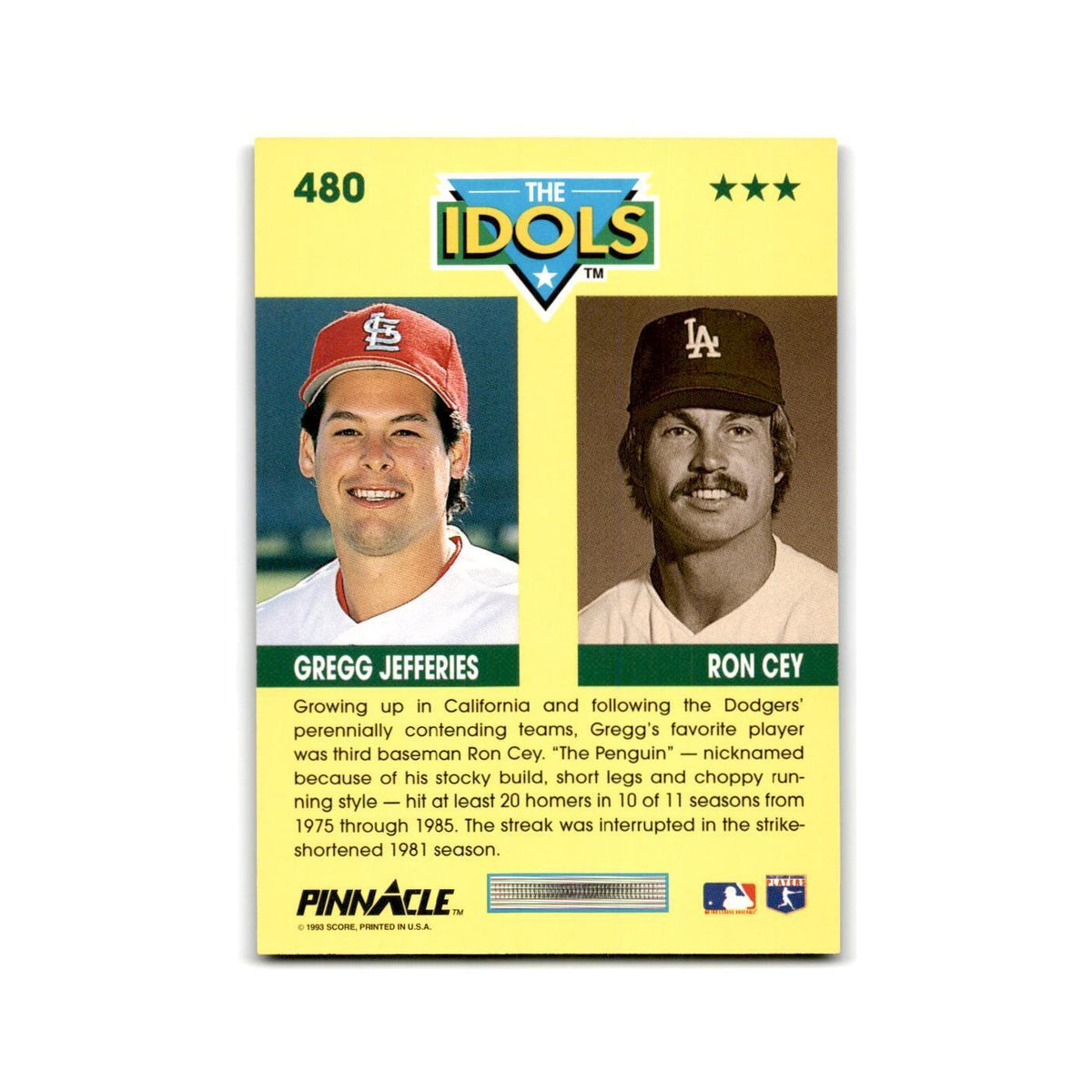 Gregg Jefferies Ron Cey 1993 Pinnacle #480 NM