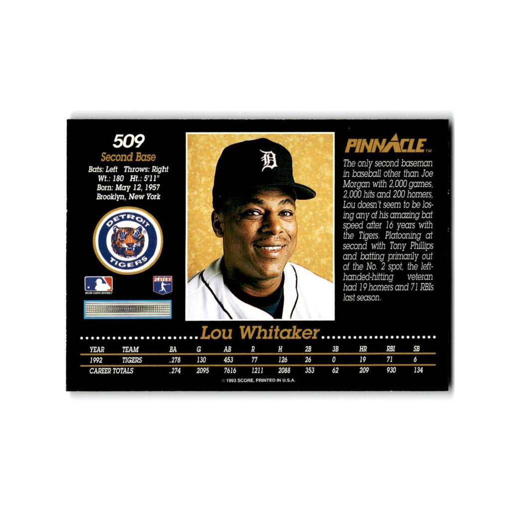 Lou Whitaker 1993 Pinnacle #509 Detroit Tigers Baseball Card NM