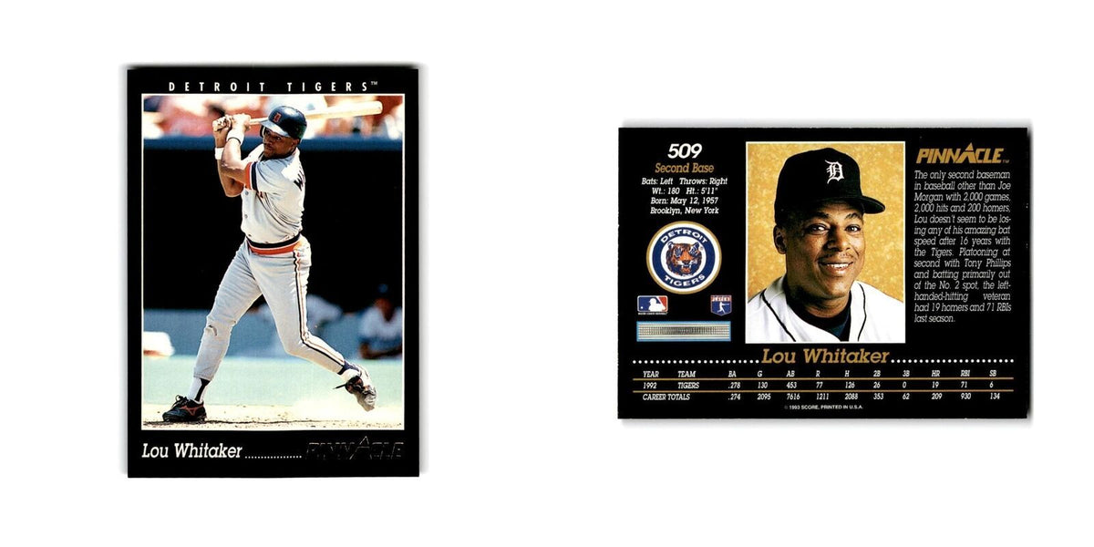 Lou Whitaker 1993 Pinnacle #509 Detroit Tigers Baseball Card NM