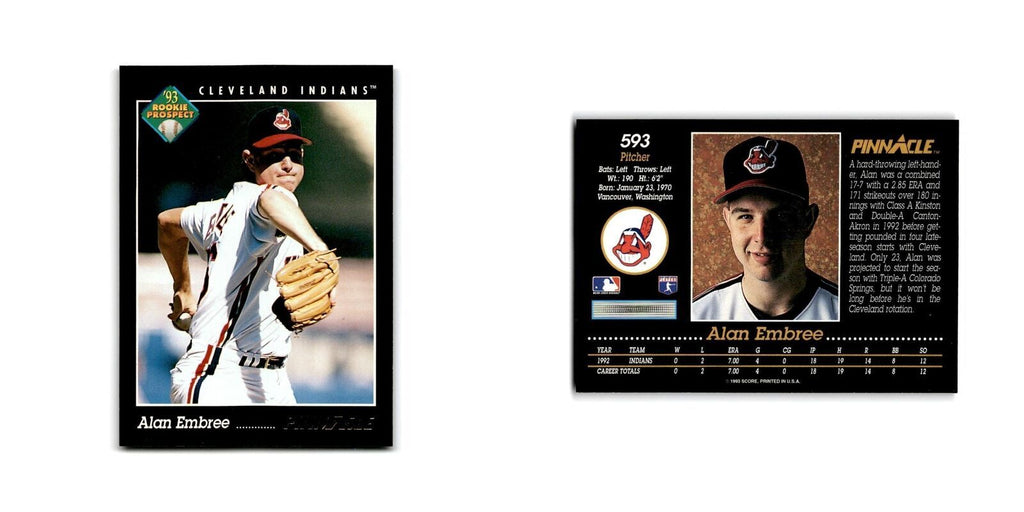 Alan Embree Rookie 1993 Pinnacle #593 Cleveland Indians Baseball Card NM
