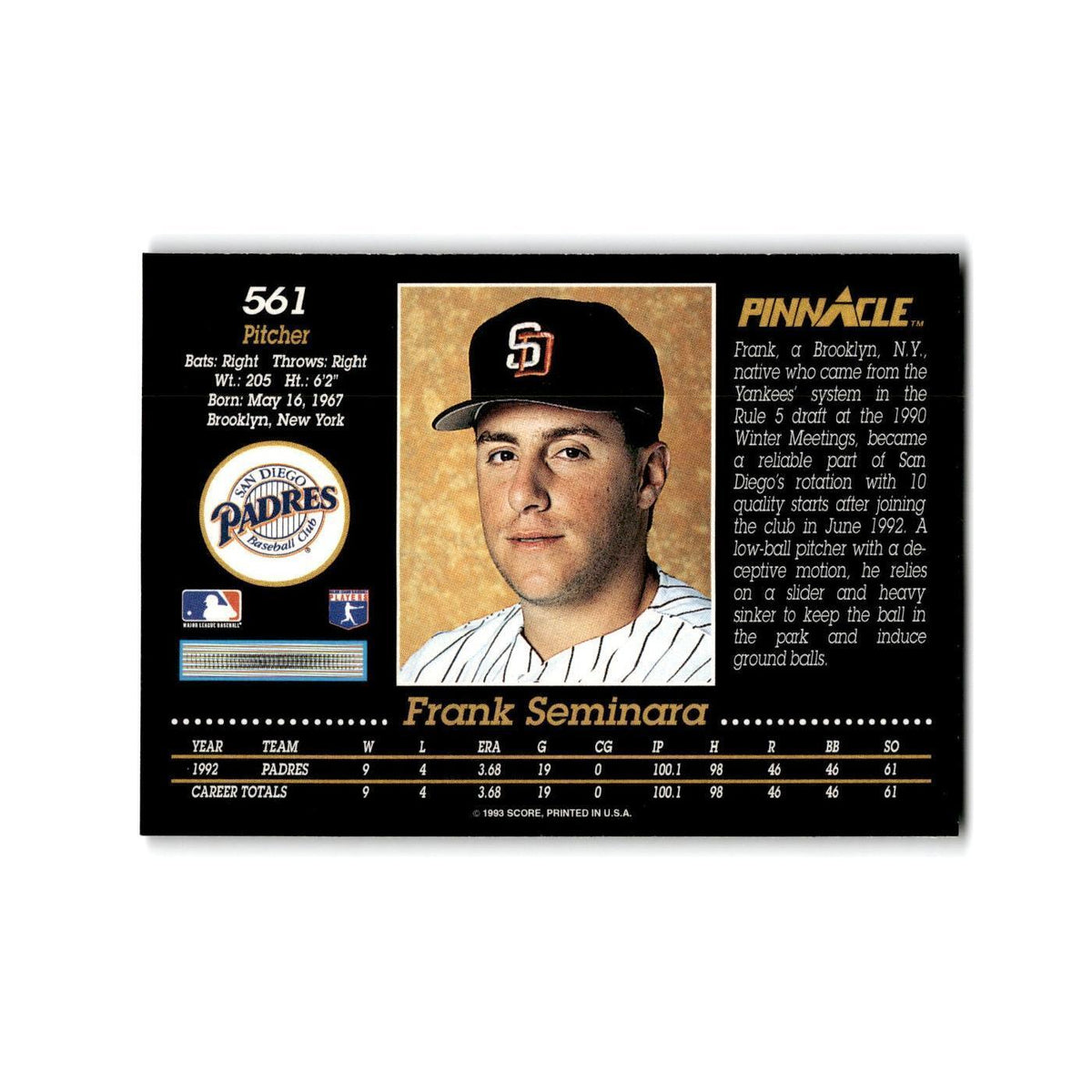 Frank Seminara 1993 Pinnacle #561 San Diego Padres Baseball Card NM