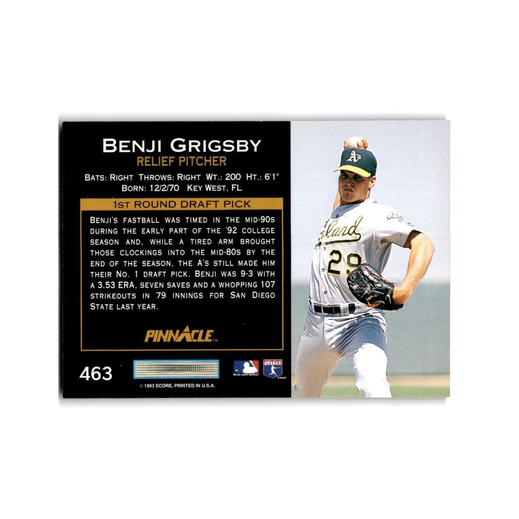 Benji Grigsby Rookie 1993 Pinnacle #463 Oakland Athletics Baseball Card NM