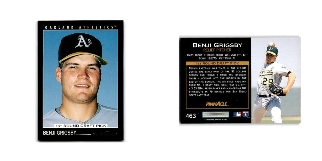 Benji Grigsby Rookie 1993 Pinnacle #463 Oakland Athletics Baseball Card NM