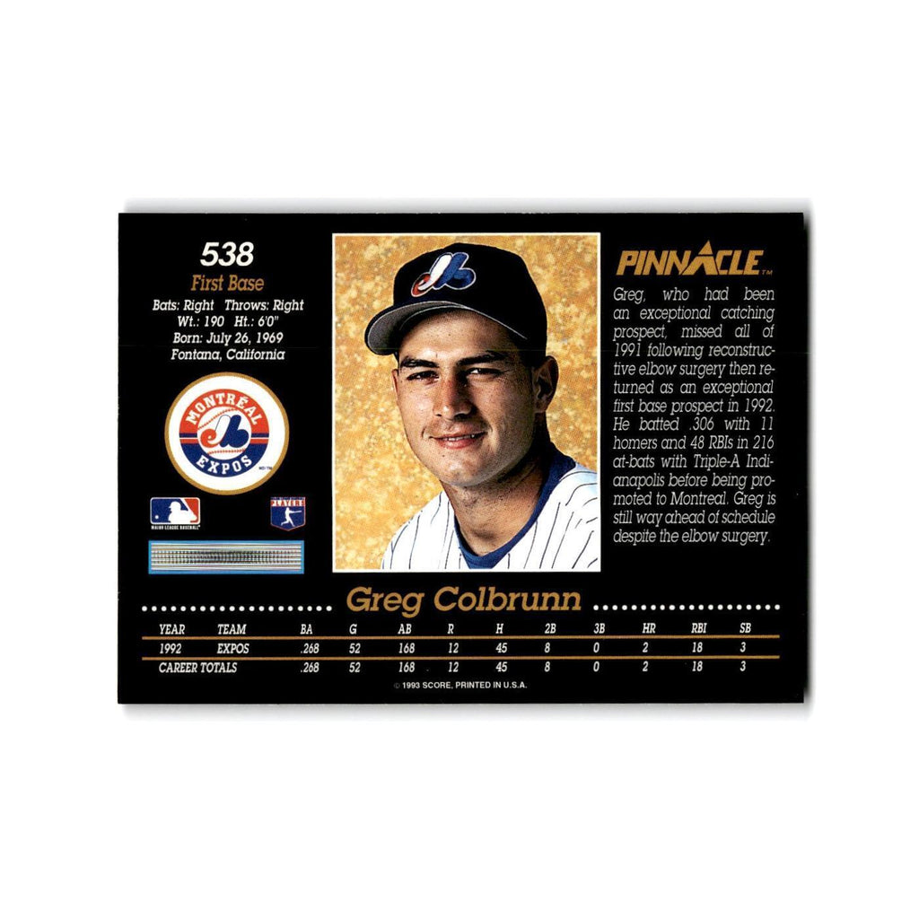 Greg Colbrunn 1993 Pinnacle #538 Montreal Expos Baseball Card NM