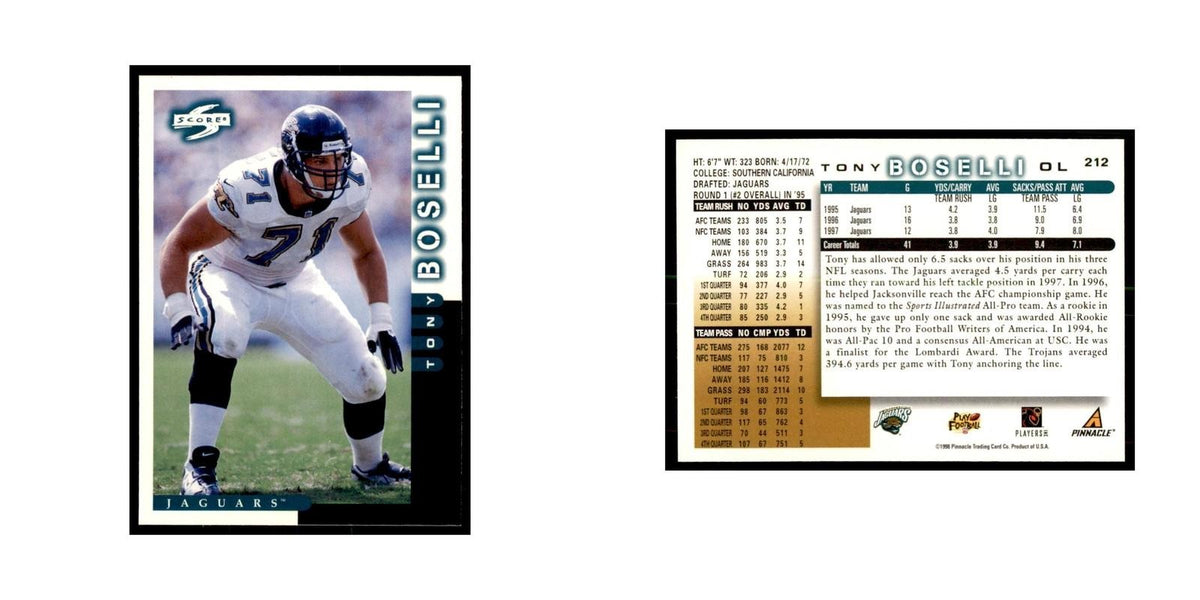 1998 Score Tony Boselli Football Cards #212