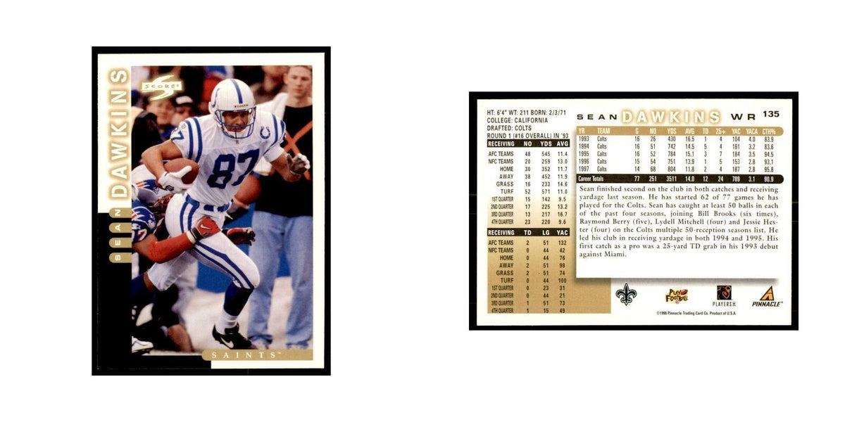 1998 Score Sean Dawkins Football Cards #135