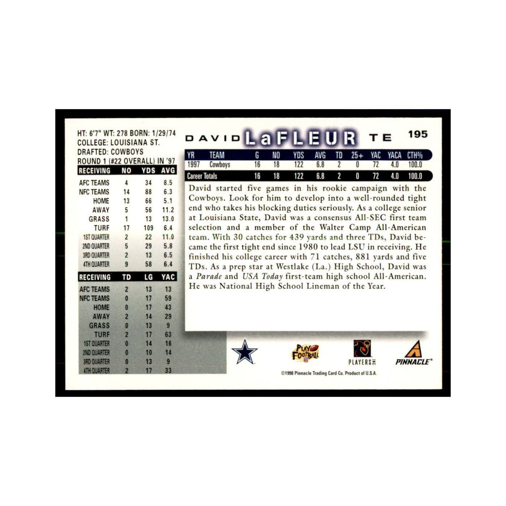 1998 Score David LaFleur Football Cards #195