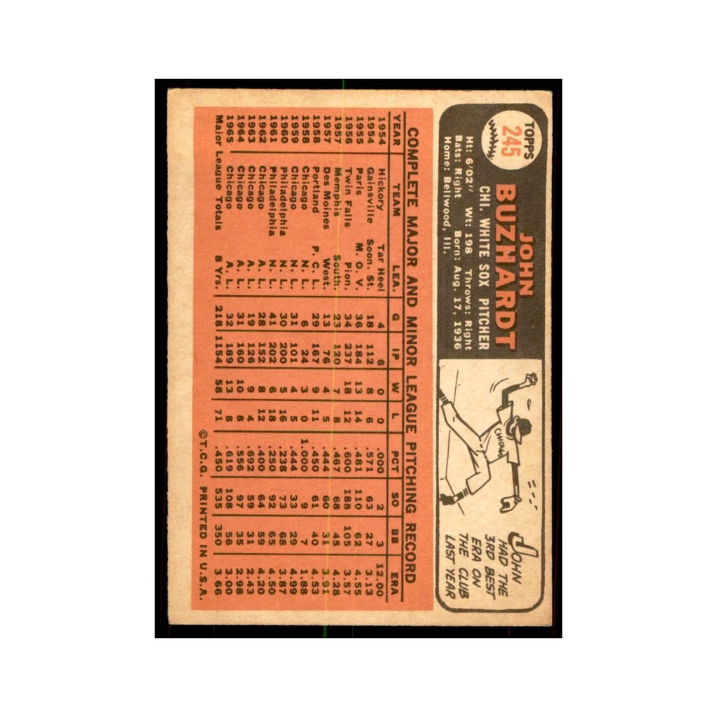 1966 Topps John Buzhardt Baseball Cards #245