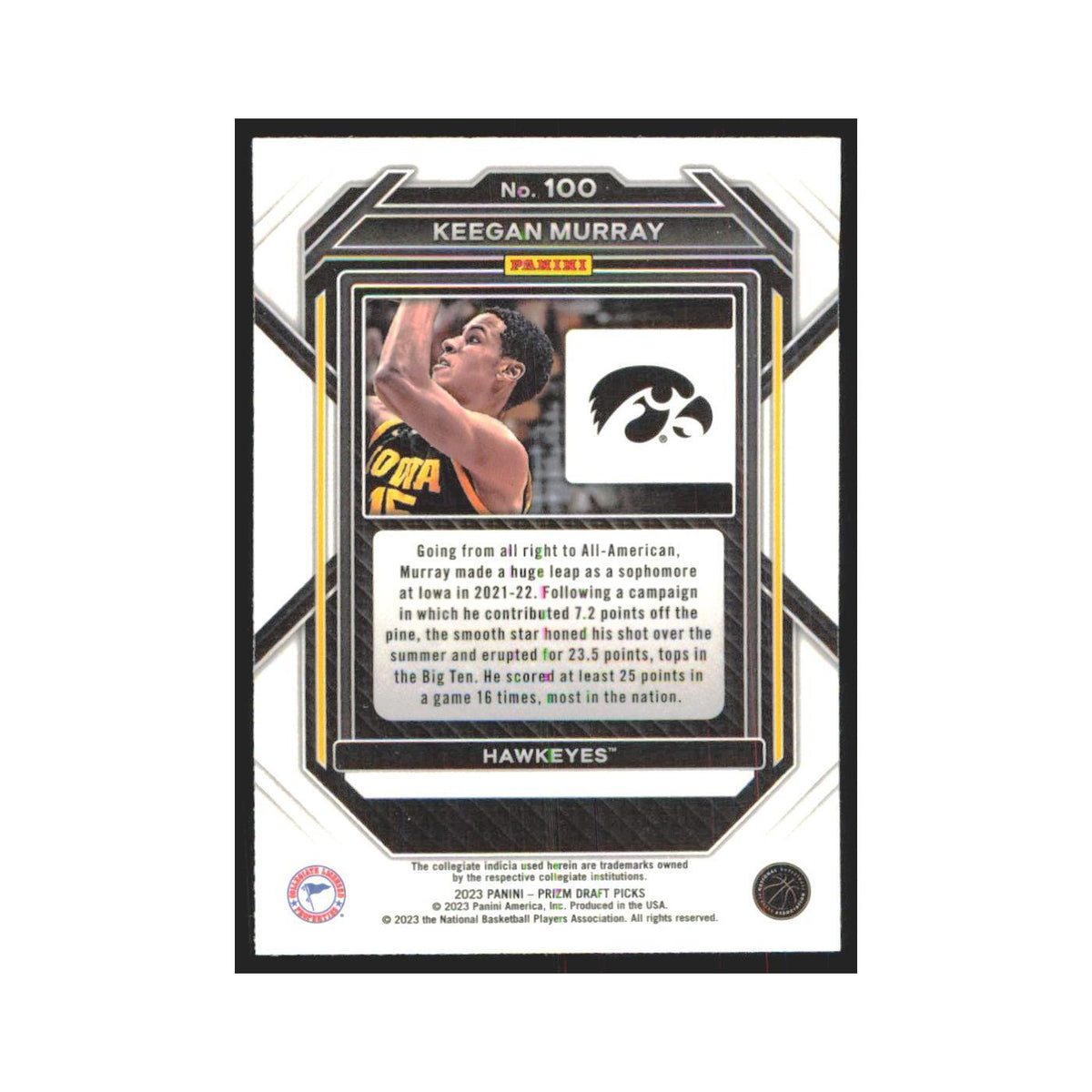 2023 Panini Prizm Draft Keegan Murray Iowa Hawkeyes #100