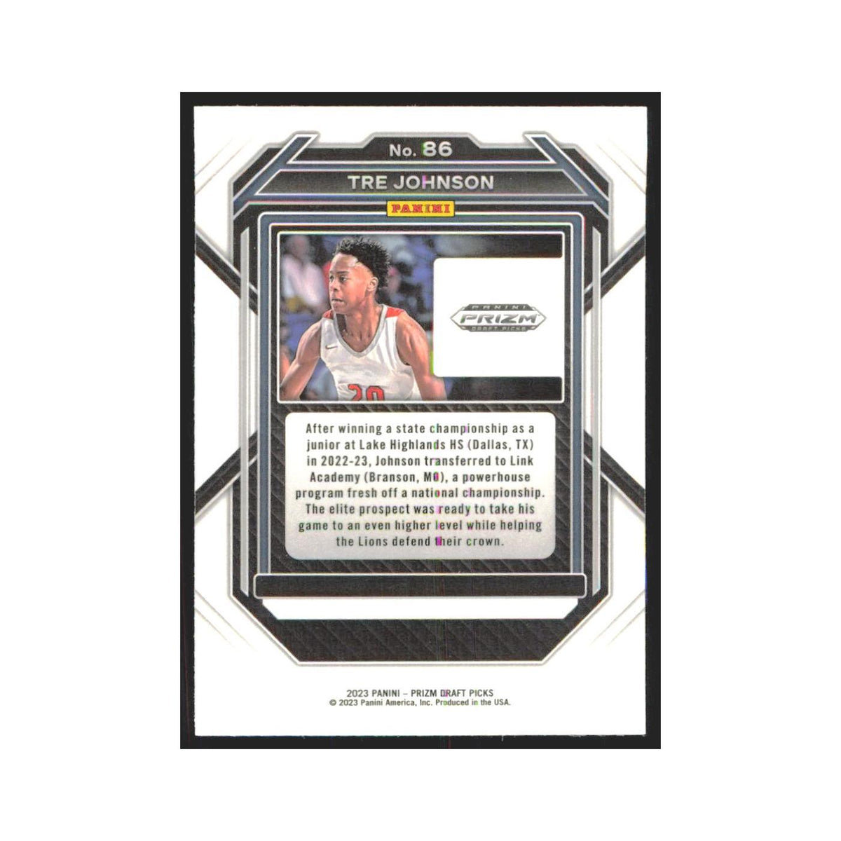2023 Panini Prizm Draft Tre Johnson Link Academy Lions #86