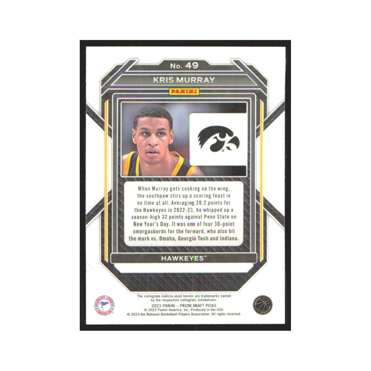 2023 Panini Prizm Draft Kris Murray RC Iowa Hawkeyes #49
