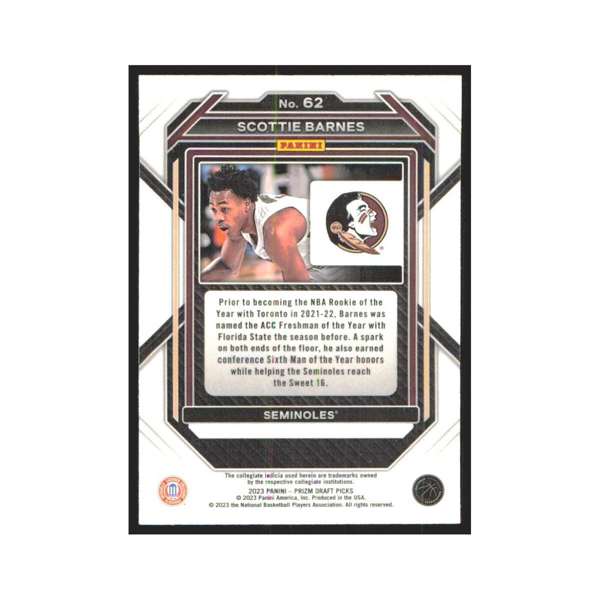 2023 Panini Prizm Draft Scottie Barnes Florida State Seminoles #62