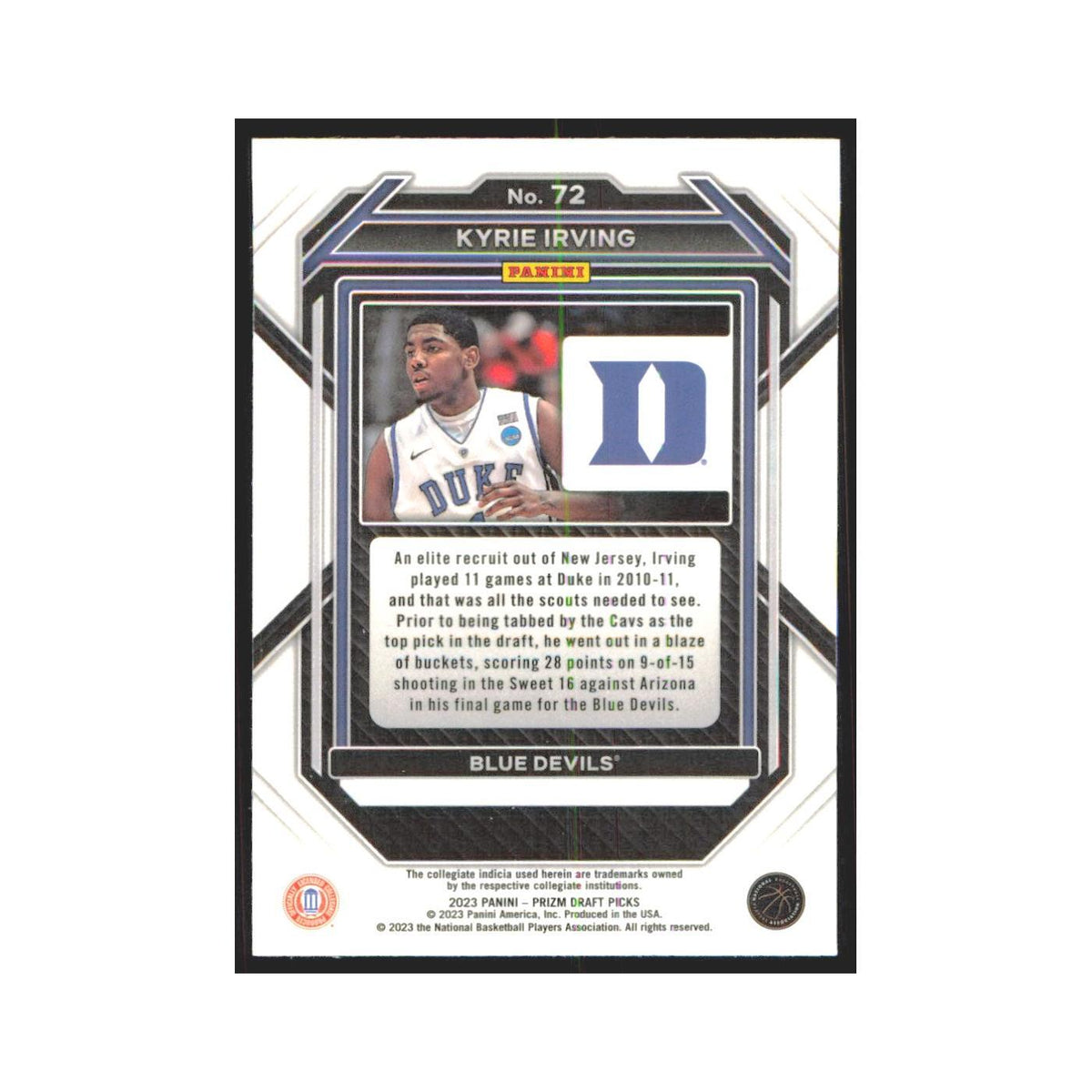 2023 Panini Prizm Draft Kyrie Irving Duke Blue Devils #72