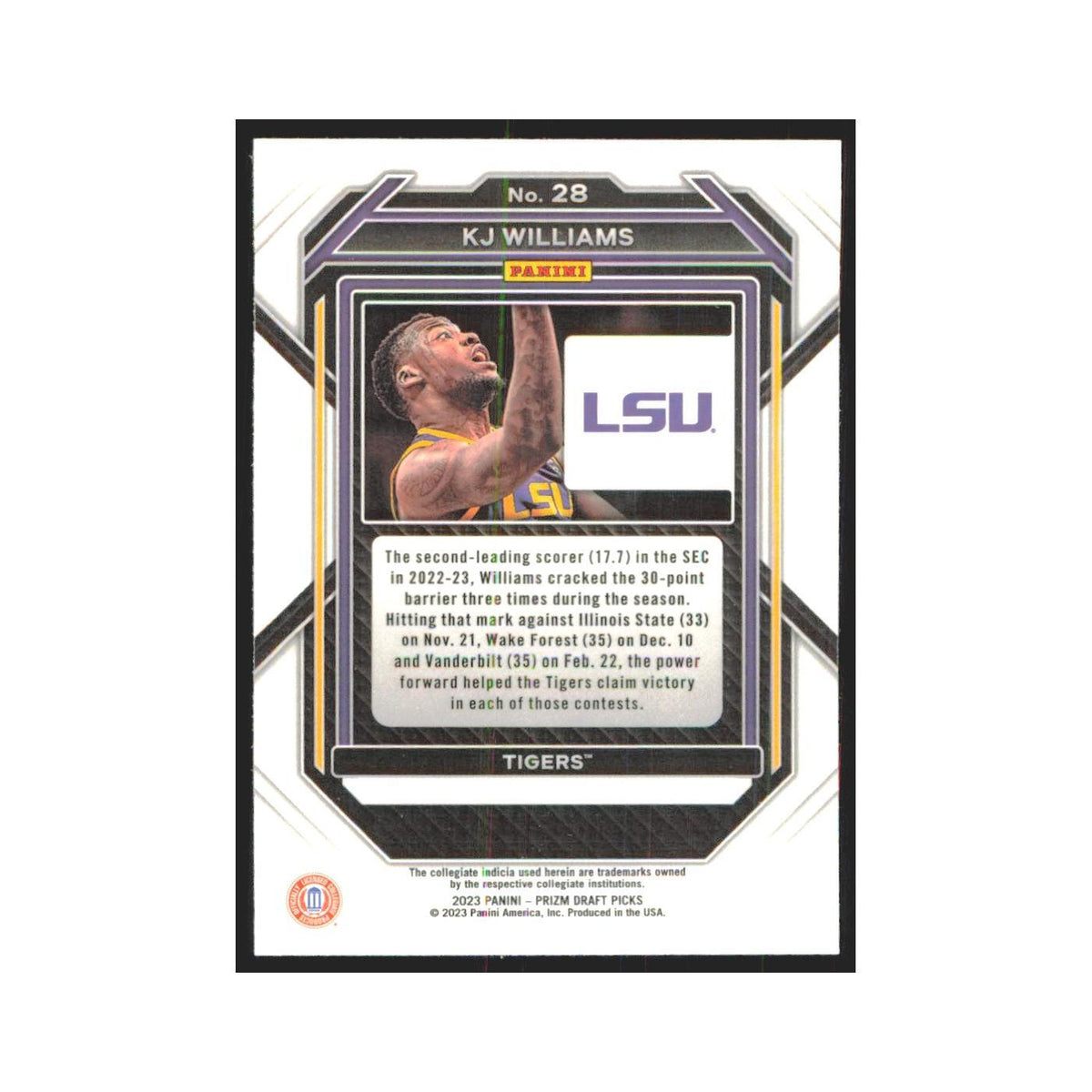 2023 Panini Prizm Draft KJ Williams RC LSU Tigers #28