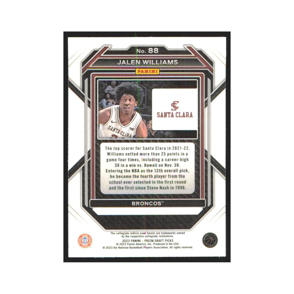 2023 Panini Prizm Draft Jalen Williams Santa Clara Broncos #88