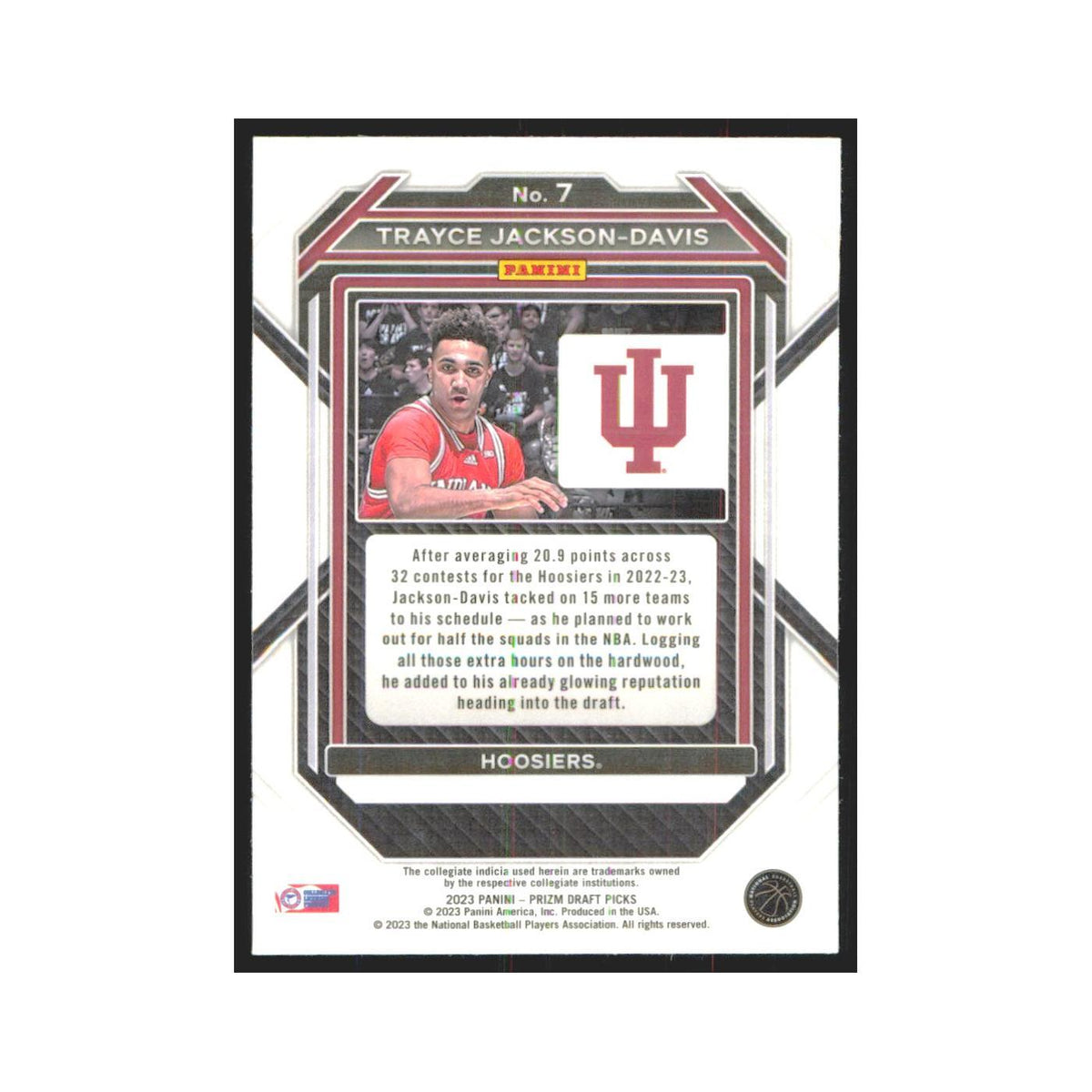 2023 Panini Prizm Draft Trayce Jackson-Davis Indiana Hoosiers #7