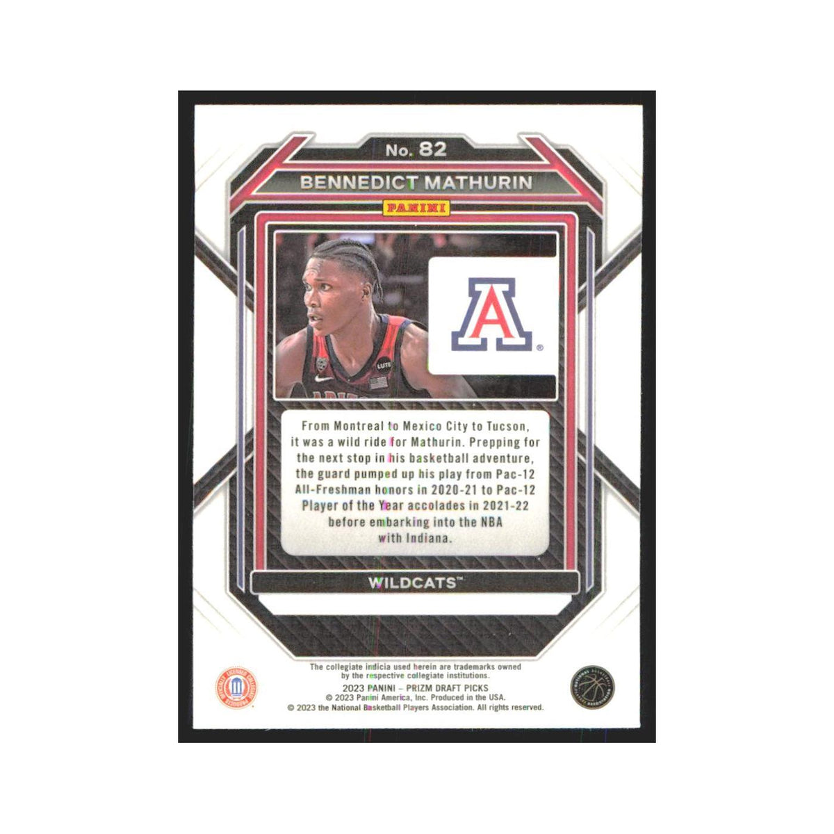 2023 Panini Prizm Draft Bennedict Mathurin Arizona Wildcats #82