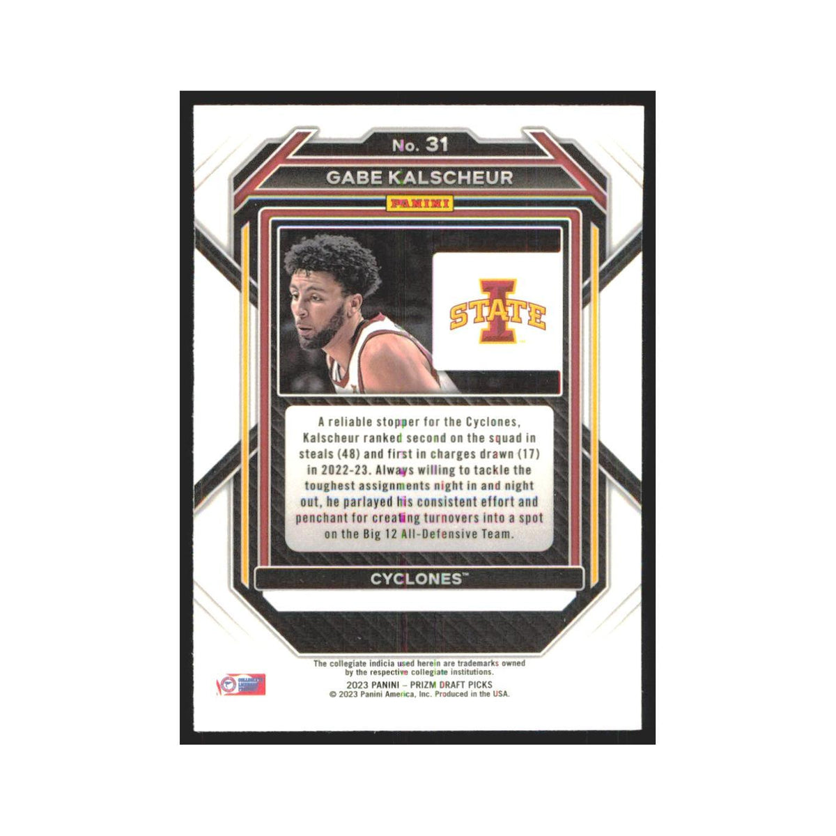 2023 Panini Prizm Draft Gabe Kalscheur RC Iowa State Cyclones #31
