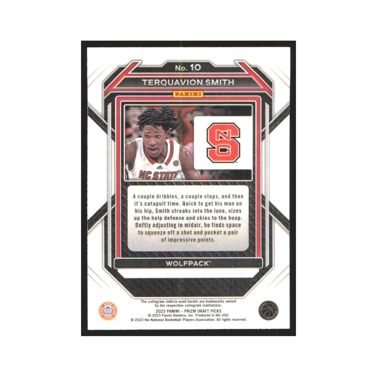 2023 Panini Prizm Draft Terquavion Smith RC NC State Wolfpack #10