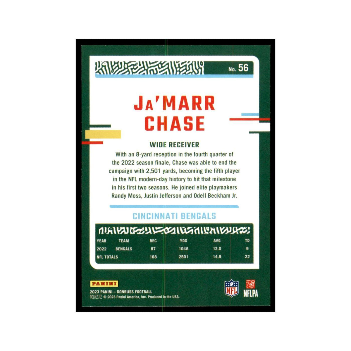 Ja'Marr Chase 2023 Donruss #56 Cincinnati Bengals Football Card NM