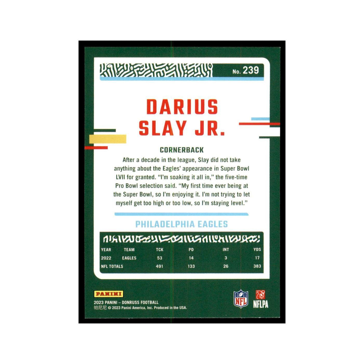 Darius Slay Jr. 2023 Donruss #239 Philadelphia Eagles Football Card NM