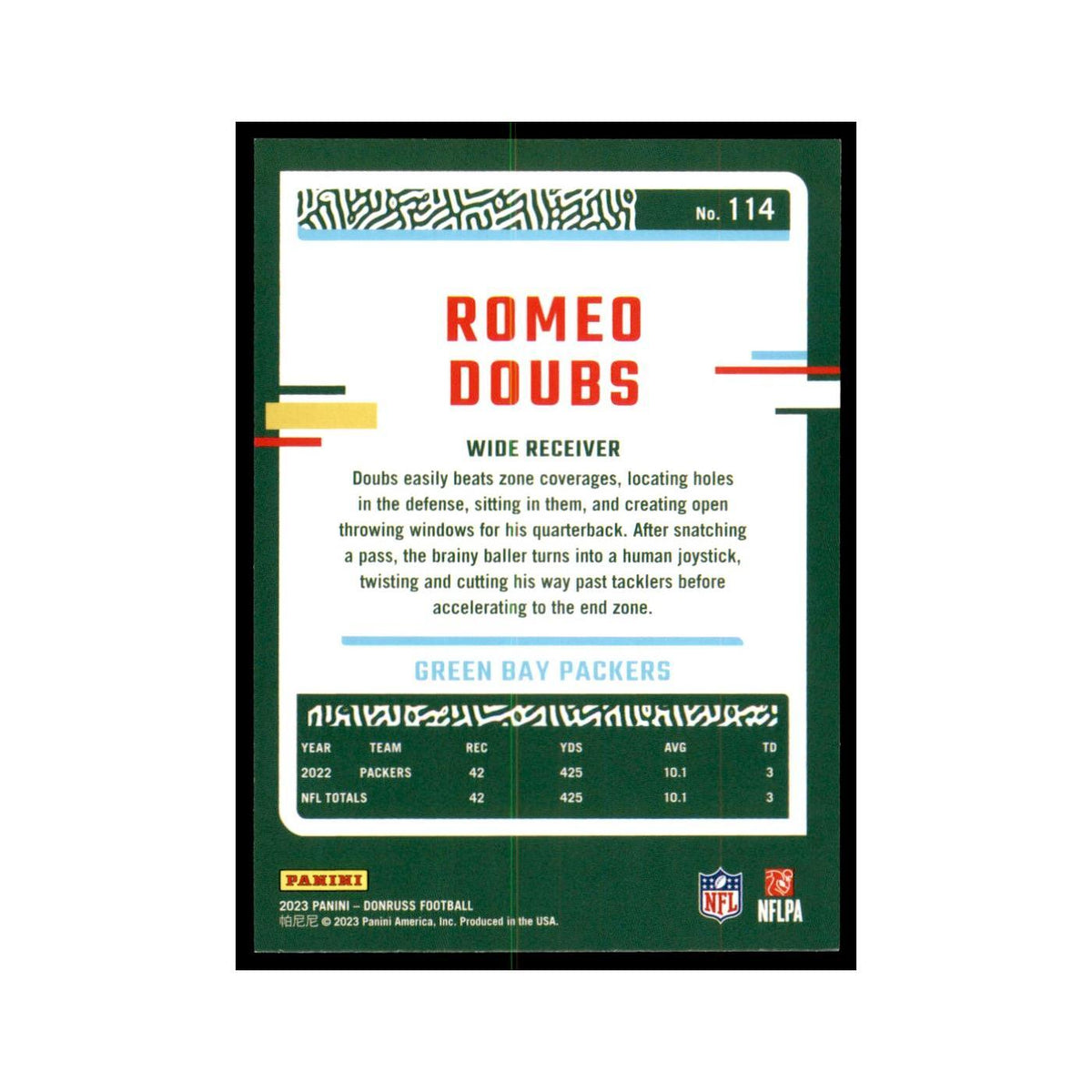Romeo Doubs 2023 Donruss #114 Green Bay Packers Football Card NM