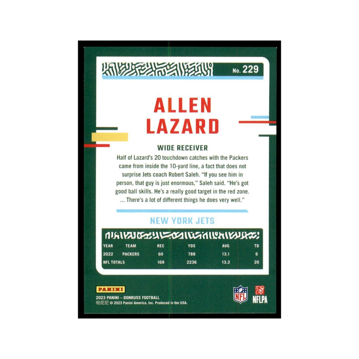 Allen Lazard 2023 Donruss #229 New York Jets Football Card NM