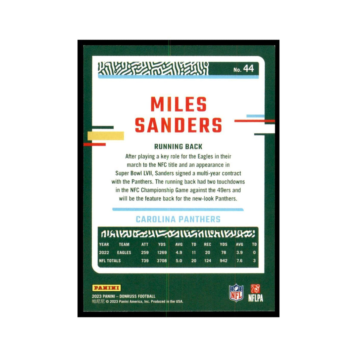 Miles Sanders 2023 Donruss #44 Carolina Panthers Football Card NM
