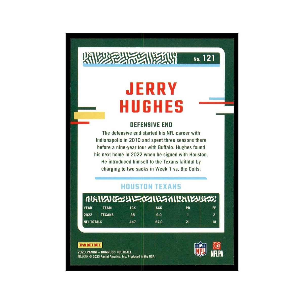 Jerry Hughes 2023 Donruss #121 Houston Texans Football Card NM