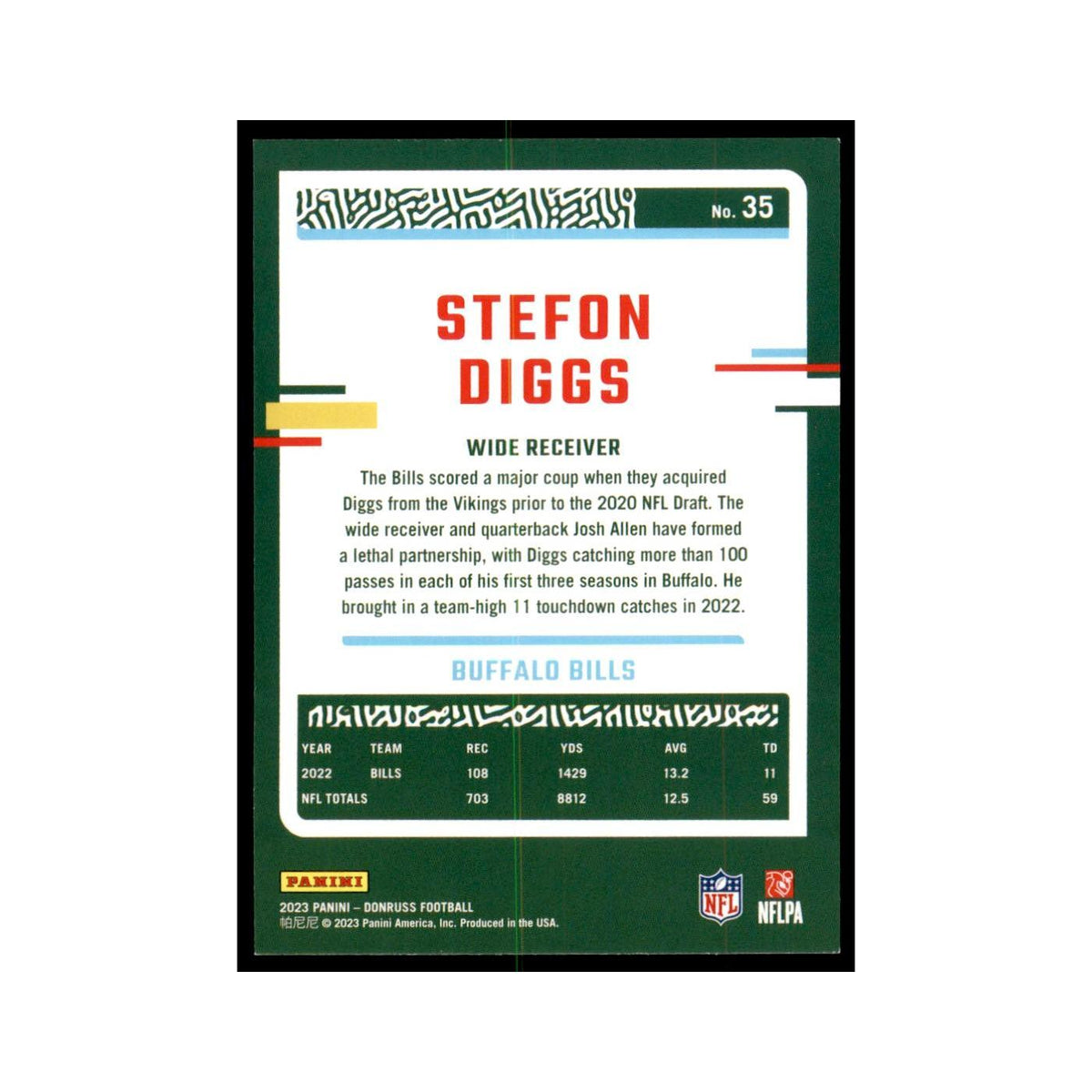 Stefon Diggs 2023 Donruss #35 Buffalo Bills Football Card NM