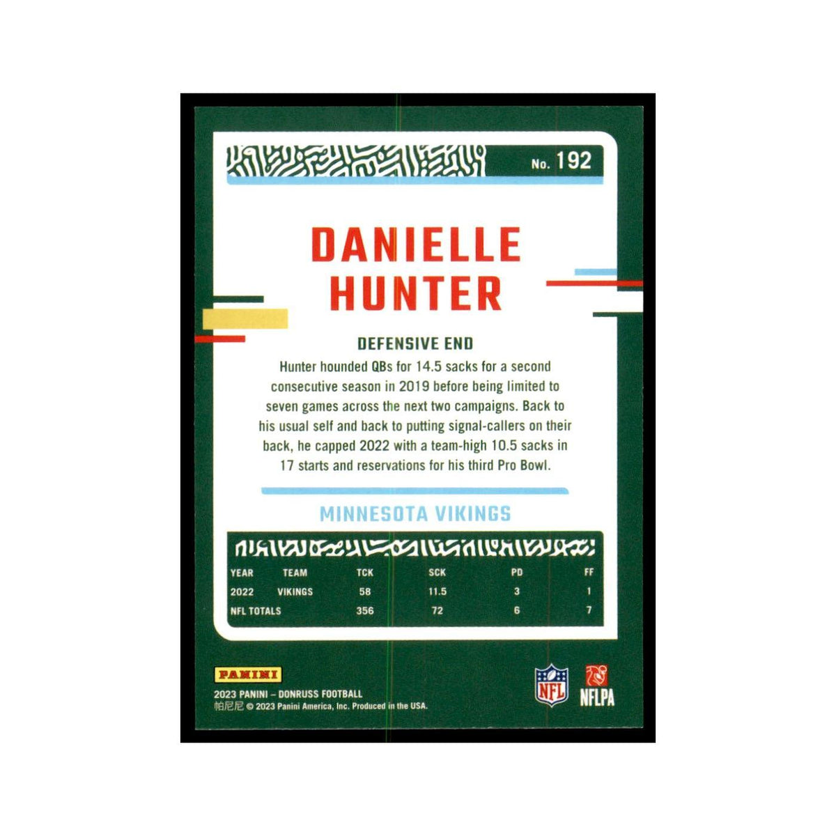 Danielle Hunter 2023 Donruss #192 Minnesota Vikings Football Card NM