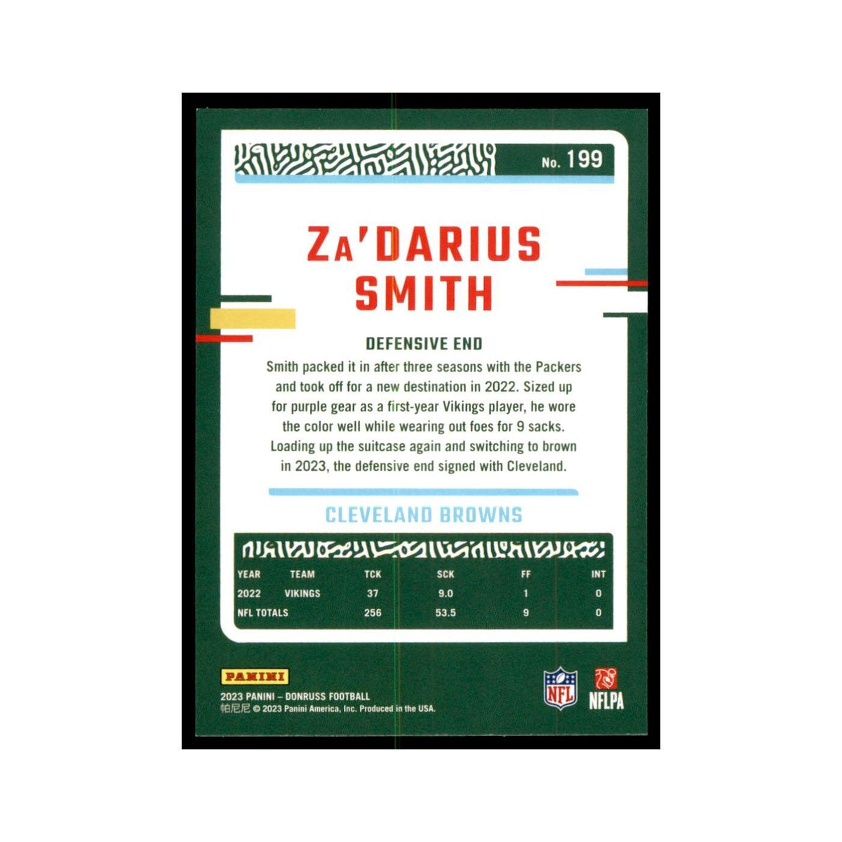 Za'Darius Smith 2023 Donruss #199 Cleveland Browns Football Card NM