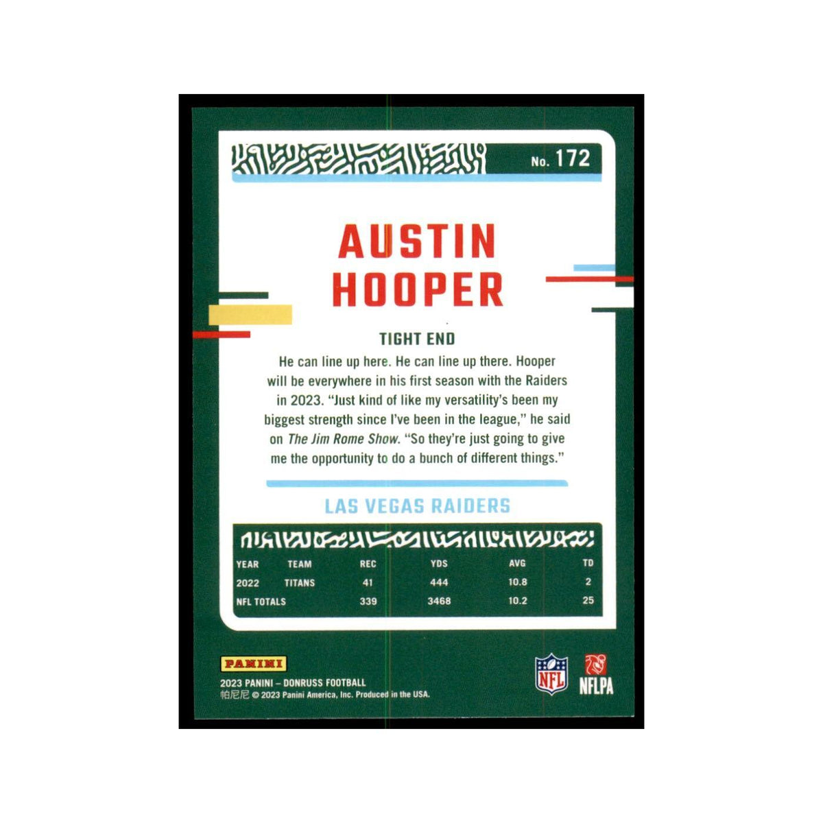 Austin Hooper 2023 Donruss #172 Las Vegas Raiders Football Card NM