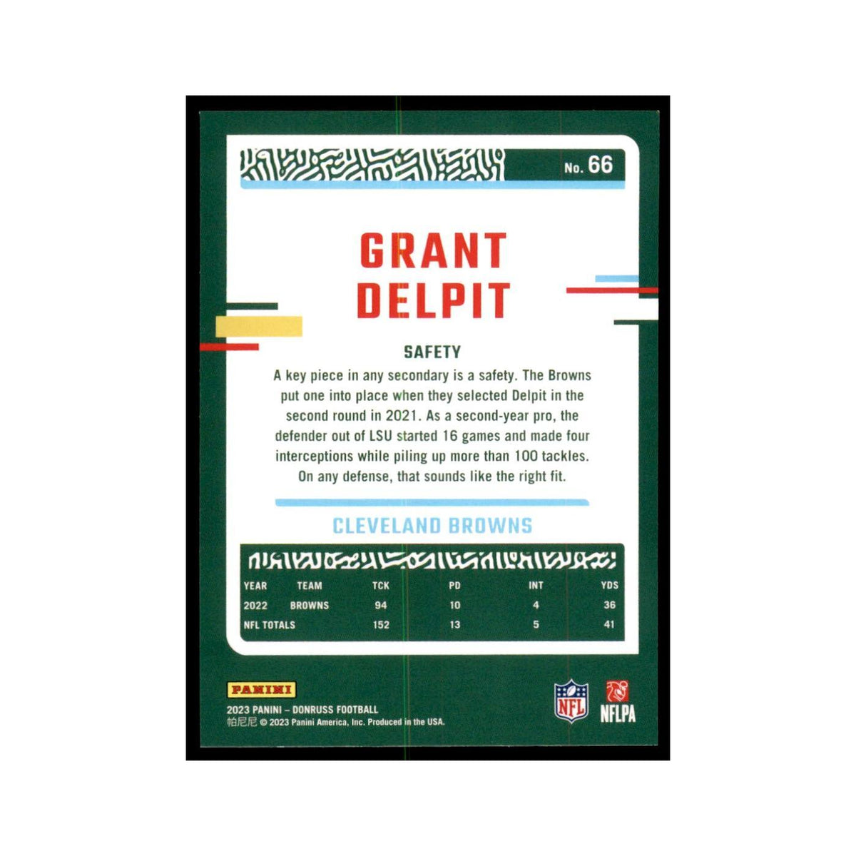 Grant Delpit 2023 Donruss #66 Cleveland Browns Football Card NM
