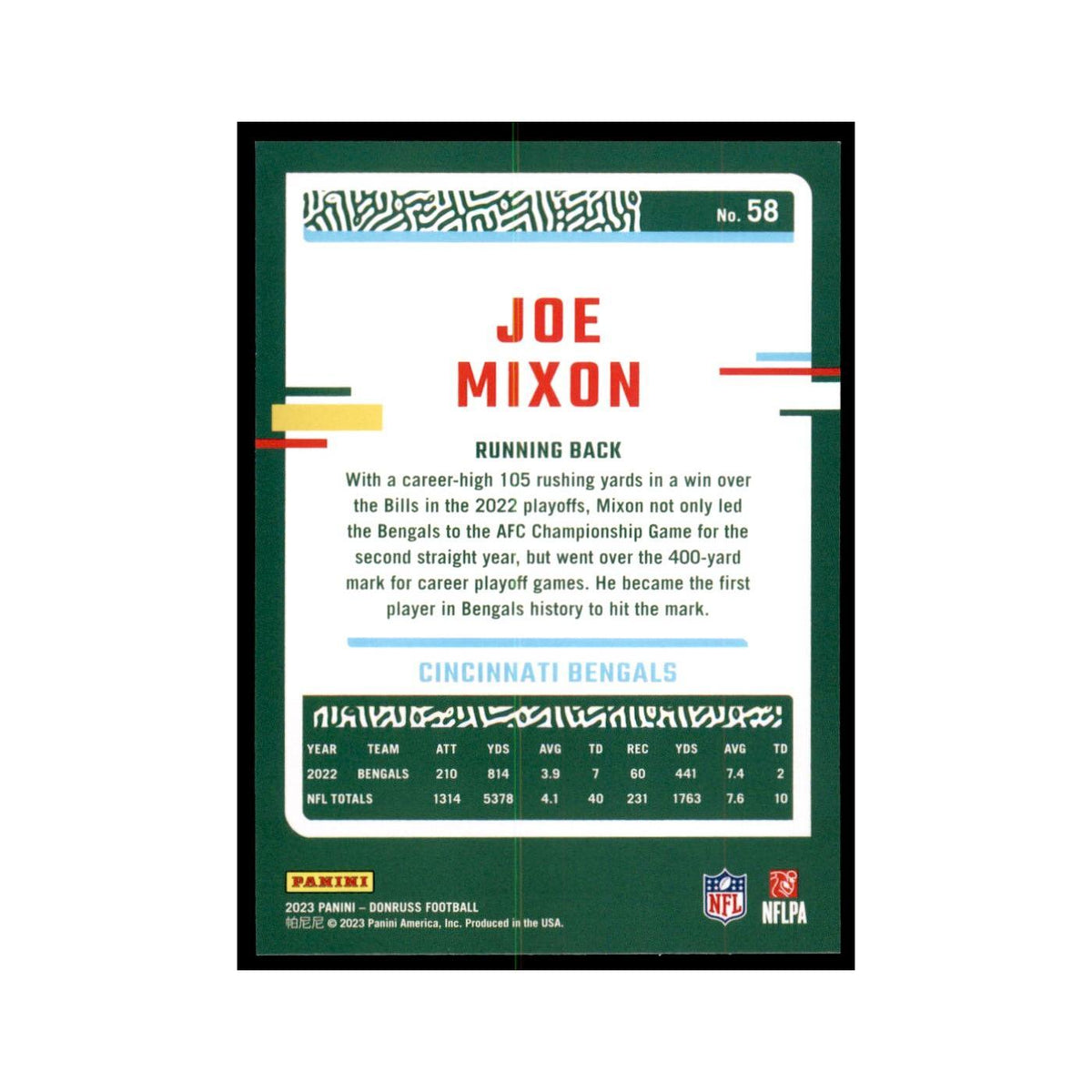 Joe Mixon 2023 Donruss #58 Cincinnati Bengals Football Card NM