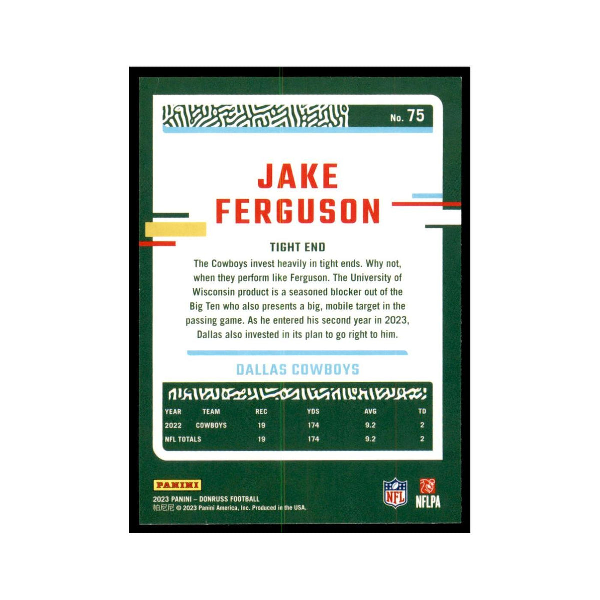 Jake Ferguson 2023 Donruss #75 Dallas Cowboys Football Card NM