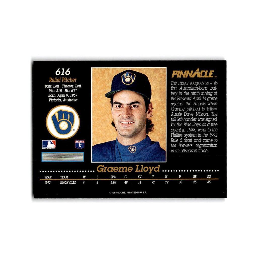 Graeme Lloyd Rookie 1993 Pinnacle #616 Milwaukee Brewers Baseball Card NM