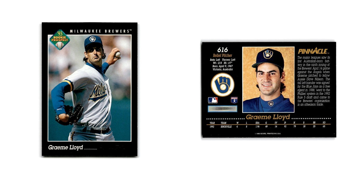 Graeme Lloyd Rookie 1993 Pinnacle #616 Milwaukee Brewers Baseball Card NM
