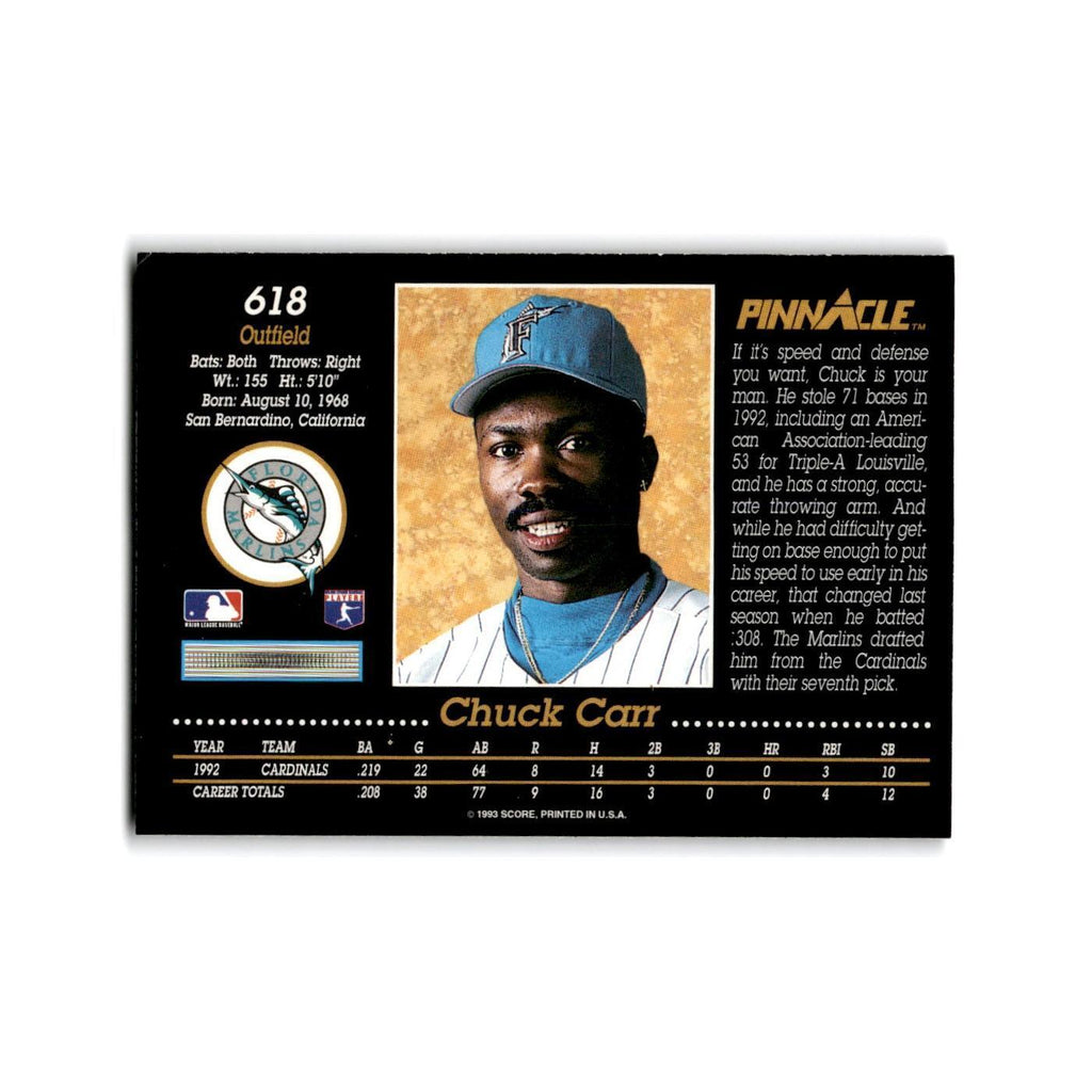 Chuck Carr Rookie 1993 Pinnacle #618 Florida Marlins Baseball Card NM