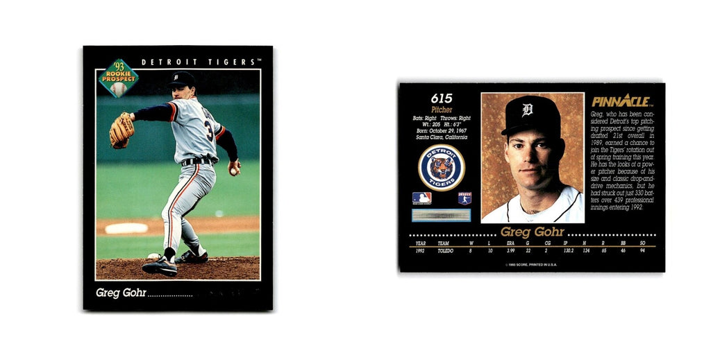 Greg Gohr Rookie 1993 Pinnacle #615 Detroit Tigers Baseball Card NM