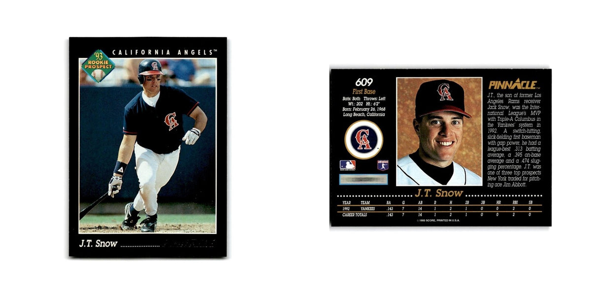 J.T. Snow Rookie 1993 Pinnacle #609 California Angels Baseball Card NM
