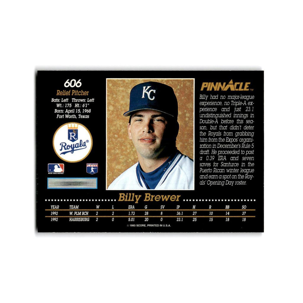 Billy Brewer Rookie 1993 Pinnacle #606 Kansas City Royals Baseball Card NM
