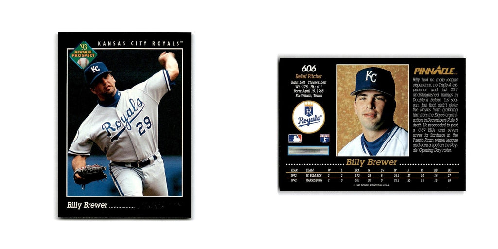 Billy Brewer Rookie 1993 Pinnacle #606 Kansas City Royals Baseball Card NM