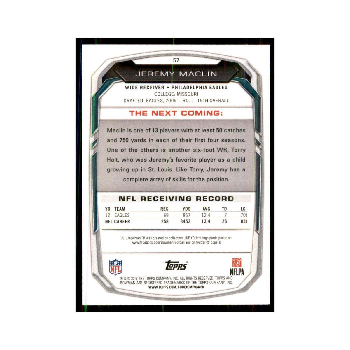 2013 Bowman Jeremy Maclin Football Cards #57
